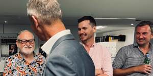 Peter Hartcher congratulates Ross Gittins for his Walkley award for Most Outstanding Contribution to Journalism. November 20,2020.