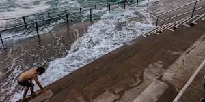Dee Why rock pool on Saturday morning as large swells smash the east coast of NSW.