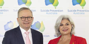 Prime Minister Anthony Albanese and Suicide Prevention Australia chief executive Nieves Murray who fears more people are suffering from cost-of-living and interest rate pressures.