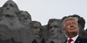 Then-president Donald Trump stands at Mount Rushmore National Memorial,near Keystone,South Dakota in 2020.