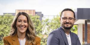 Adore Beauty co-founders Kate Morris and James Height ahead of the 2020 initial public offering for the company. 