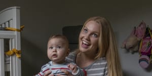 Au pair Erika Palsson looks after nine month old Jayden while his mother works from home.