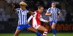 Caitlin Foord played 65 minutes for Arsenal against Brighton and is staring down the barrel of a Wembley showdown against Matildas teammate Sam Kerr.