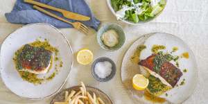 Murray cod with herb butter,served with a simple green salad and fries.