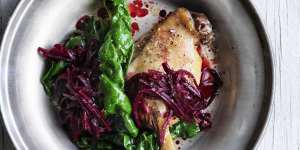 Winter roast:Slow-cooked duck with beetroot relish.