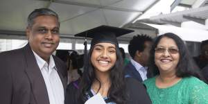 Rose Lewis with parents at her graduation from Western Sydney University.