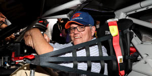 Scott Morrison was taking a trip around Mt Panorama as Labor accused him of being addicted to gimmicks.
