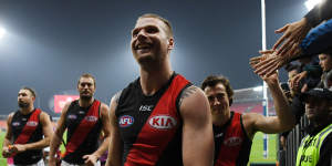 Jake Stringer leaves the field after Essendon's win over GWS.