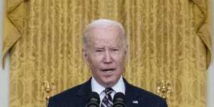 US President Joe Biden speaking about Ukraine on Tuesday. 
