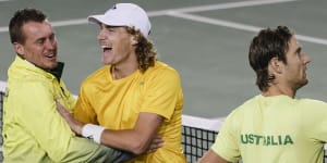 Max Purcell (right) has become a key member of Lleyton Hewitt’s Davis Cup squad.