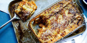 Slow-cooked bolognese lasagne.