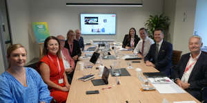 ****CAPTIN TO COME****Deputy Premier Jarrod Bleijie (second from right) with the GIILDA board (from right) Sue Johnson,Tony Cochrane,Jill Davies,Jamie Fitzpatrick,Jess Caire,chairman Stephen Conry and Lawrence Lancini.