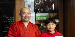 Chef Tomoyuki Matsuya and his daughter Mone who made the map for her father's chirashi zushi box at Choji Yakiniku in Chatswood.