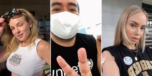 From left to right:Abbie Chatfield,Adam Liaw and Tully Smyth share vaccine selfies.