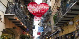 A Palermo street decorated with anti-mafia messages.