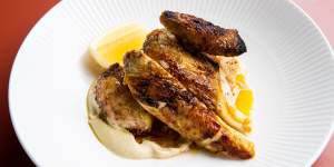 Crisp-skinned,corn-fed chicken on a smooth eggplant puree is a prize order.