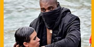 Kanye West with Bianca Censori on their infamous boat trip in Venice.