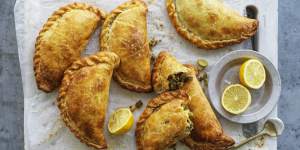 Empanadas filled with sauteed zucchini,chillies,olives and fresh beans.