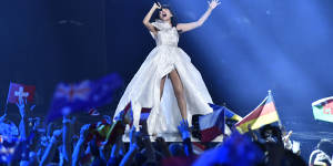 Dami Im performing at the 2016 Eurovision Song Contest.