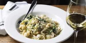 Crab and prawn linguine with sake butter.
