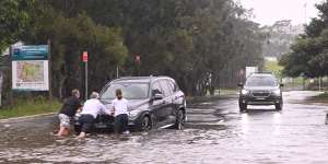 Flash flooding at Narrabeen in Sydney’s northern beaches during a heavy rain event in March 2022.