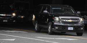 The motorcade carrying former President Donald Trump leaves E. Barrett Prettyman US Federal Courthouse.