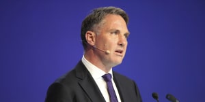 Australian Deputy Prime Minister and Minister of Defense,Richard Marles speaks during a plenary session during the 19th International Institute for Strategic Studies (IISS) Shangri-la Dialogue,Asia’s premier defence.