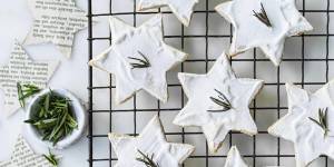 Decorate the cookies with a sprig of rosemary (pictured) or lavender.