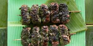 Beef wrapped in betel leaf.