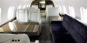 Private jet style... cabin interiors of a Bombardier Global 6000.