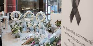 The memorial site at the Westfield Bondi Junction shopping centre in Bondi,Sydney,which was removed after trade on May 1