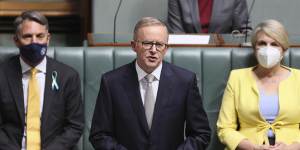 Opposition Leader Anthony Albanese during the Budget reply speech at Parliament House in Canberra on Thursday 31 March 2022. fedpol Photo:Alex Ellinghausen