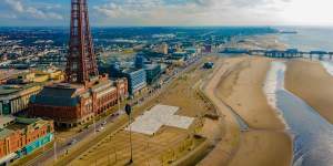 Blackpool Promenade and soaring tower.