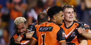 Tigers rising star Lachie Galvin (right) has been backed to perfectly complement Jarome Luai in the halves.
