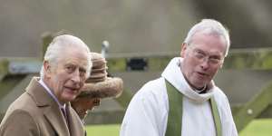 King Charles III and Queen Camilla arrive to attend a Sunday church service in Sandringham on Sunday.