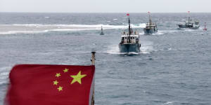 Malaysia's PM Mahathir Mohamad says bigger naval ships in the South China Sea raise the chances of conflict. Pictured:Chinese fishing boats off the island province of Hainan in the South China Sea.