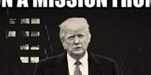 The image Trump posted to Truth Social with Pepe the Frog in the background (left).