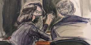 In this sketch,Ghislaine Maxwell,seated left,speaks to her defence attorney Christian Everdell.