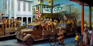 A depiction of Japanese forces occupying Manila in 1942.