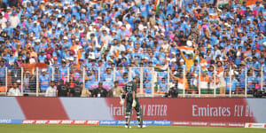 Pakistan’s captain Babar Azam leaves the ground after losing his wicket.