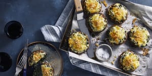 Spinach and ricotta-stuffed mushrooms with a crunchy topping.