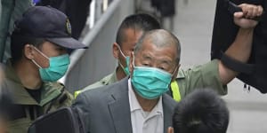 Jailed Jimmy Lai during a court appearance earlier this year. 