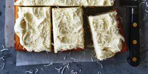 Julia Busuttil Nishimura’s lime and coconut sheet cake.