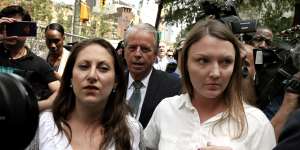 Michelle Licata,left,and Courtney Wild,alleged victims of Jeffrey Epstein,outside the federal court in New York on Monday.