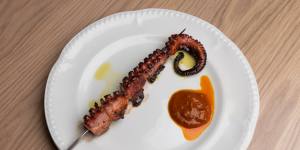 Barbecued Fremantle octopus spiedini with'nduja Calabrese.