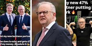 An example of the memes labelling Anthony Albanese as a 47 per cent ‘business partner’.