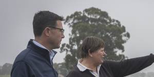Littleproud,the federal agriculture minister,with Karen Brisbane-Bullock on her northern Victoria property. 