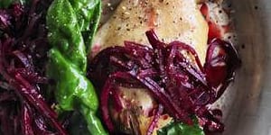 Slow-cooked duck with beetroot relish.