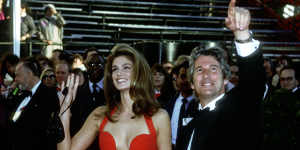 Cindy Crawford in the Versace gown she wore to the 1991 Oscars.
