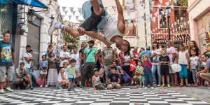 Teenagers perform break-dancing at the Kapana street festival in Plovdiv,Bulgaria.